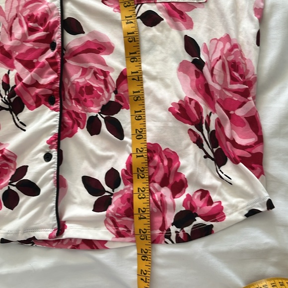 KateSpade NWOT rose floral pajama top short sleeve notch collar button pocket XL - Picture 12 of 15
